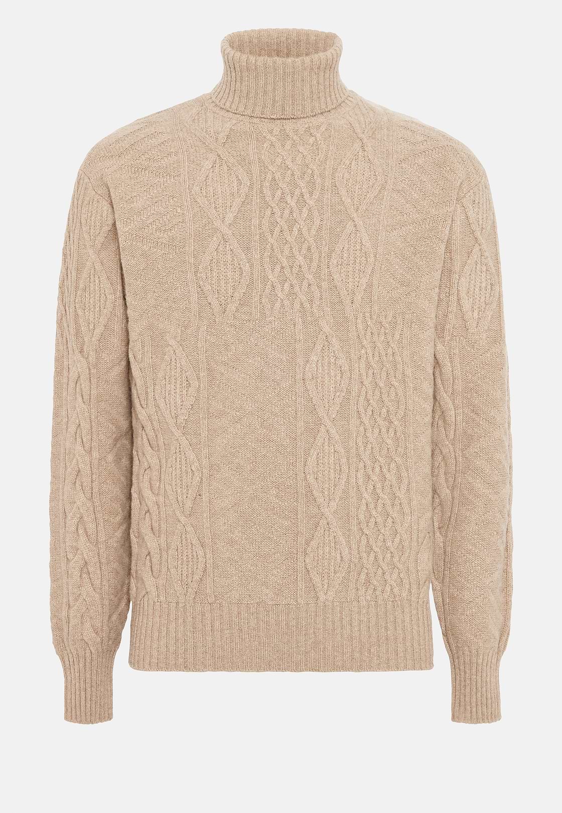Sand Mixed Knit Polo Neck Jumper In Merino Wool, Sand, hi-res