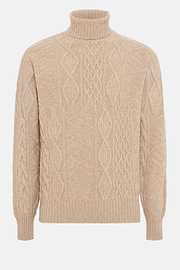 Sand Mixed Knit Polo Neck Jumper In Merino Wool, Sand, hi-res