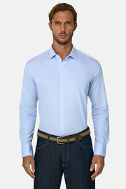 Polo Overhemd Mouliné van Katoen Regular Fit, Light Blue, thumb, 1