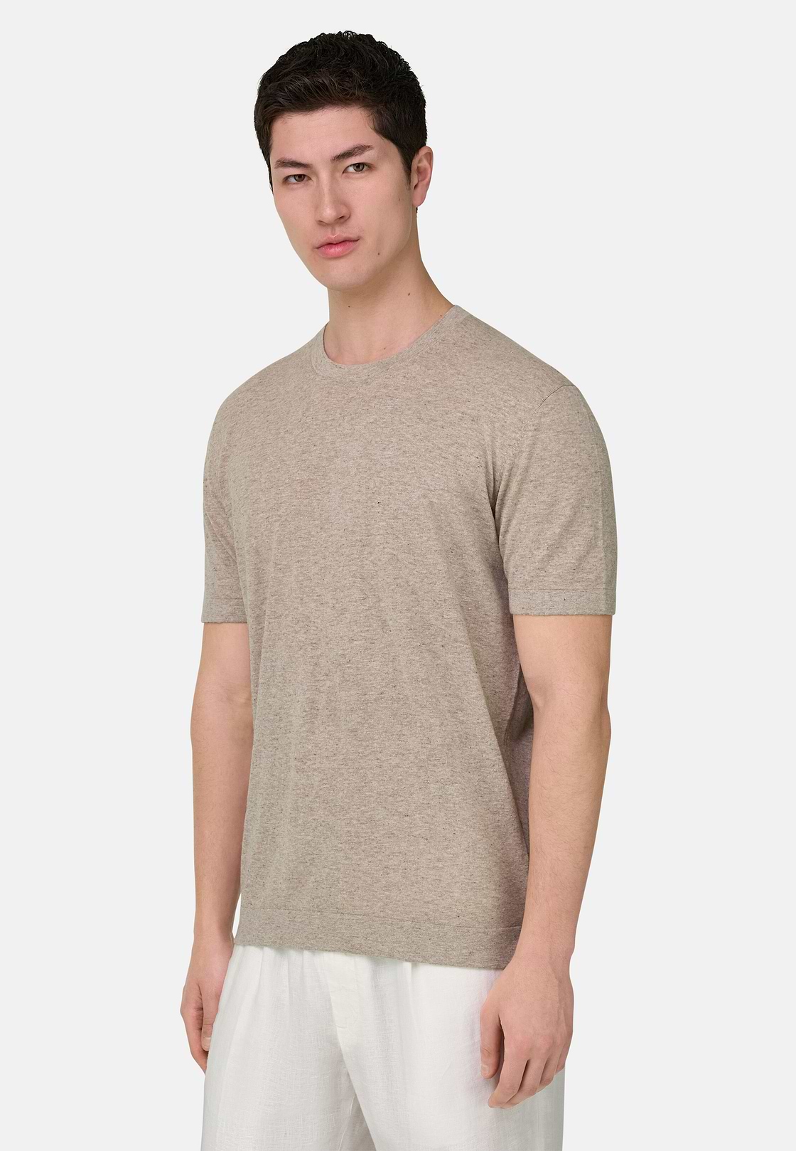 T-Shirt aus Baumwoll-Leinen-Strick, Taupe, hi-res, 1