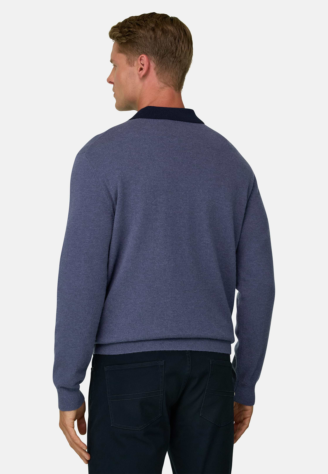 Crew Neck Jumper in Cashmere Blend, Indigo, hi-res, 4