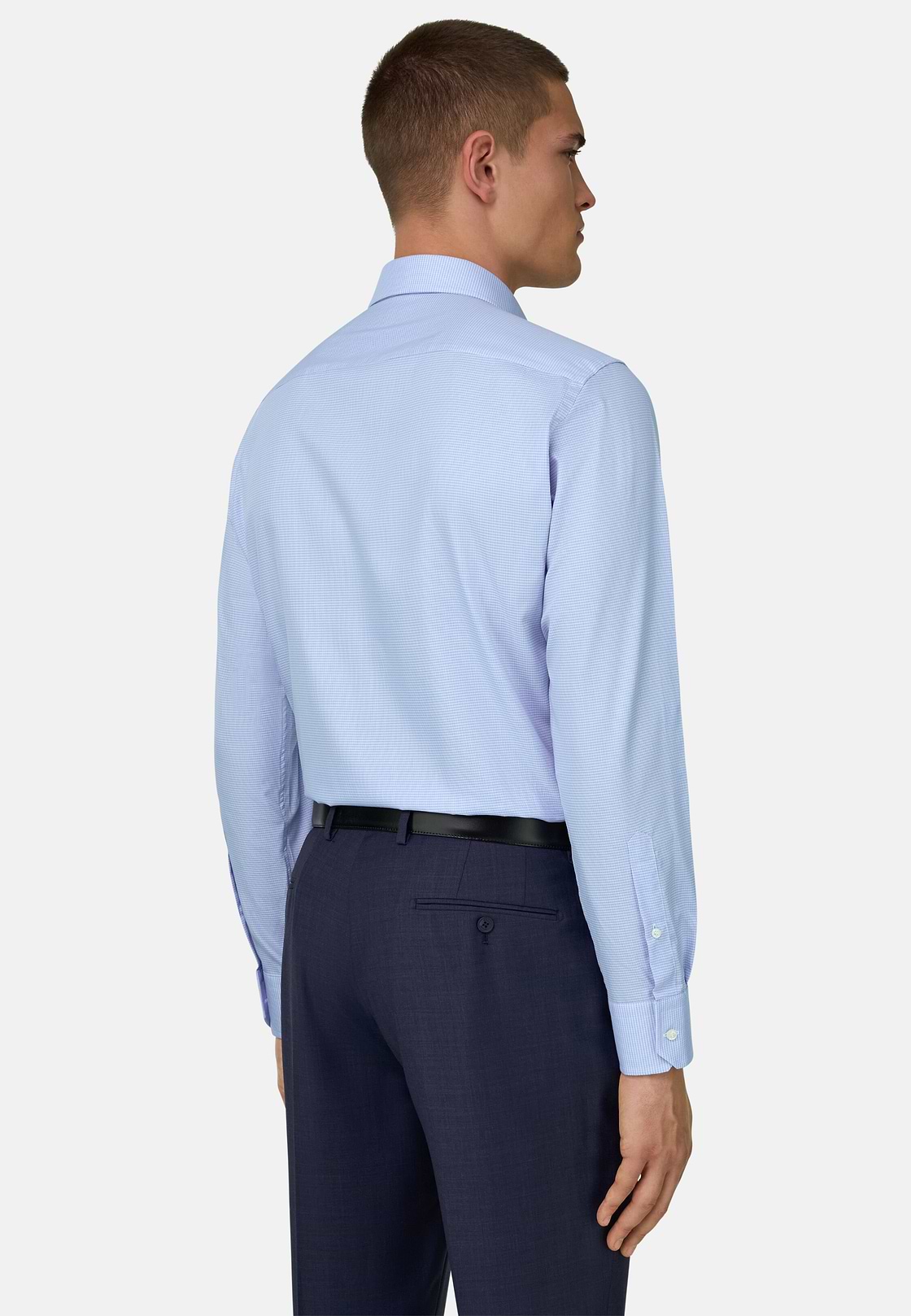 Camicia In Cotone Slim Fit, Azzurro, hi-res, 3