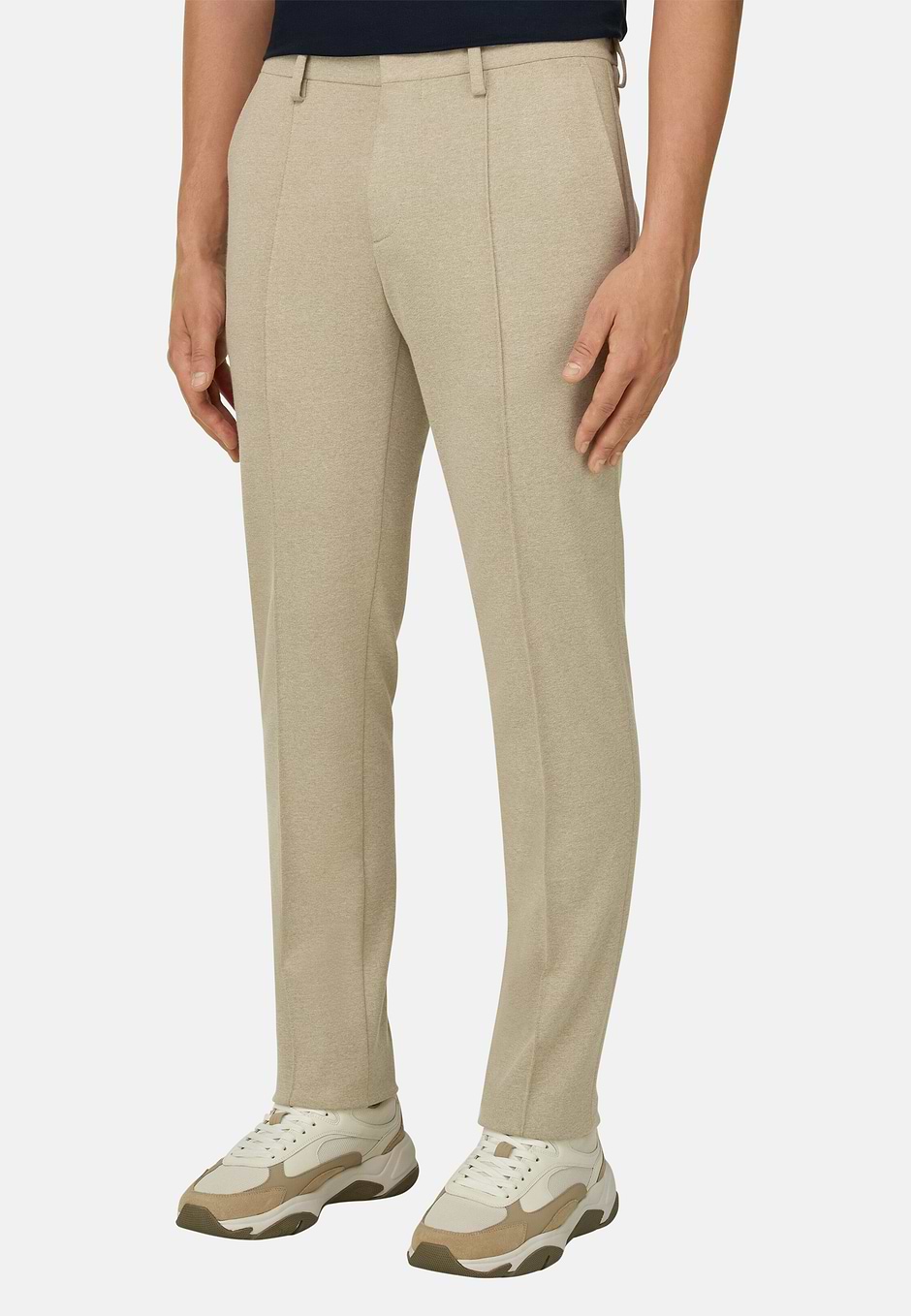 Pantalón de punto de mezcla de algodón, Beige, hi-res