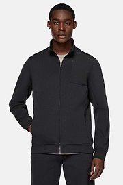 Full-Zip Hoodie In Lightweight Cotton Blend Scuba, Charcoal, hi-res