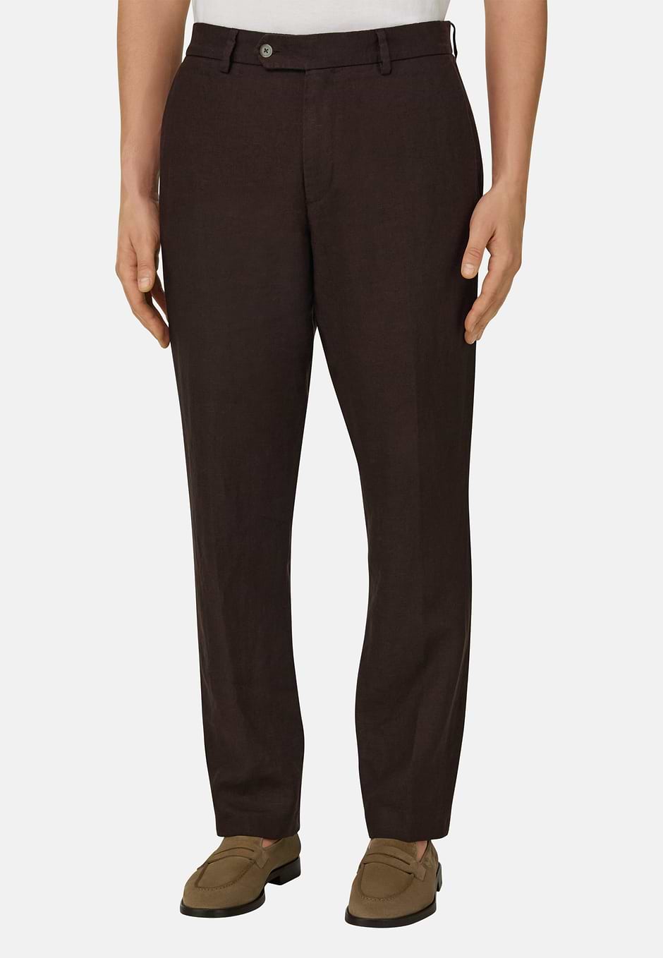 Linen Trousers, Brown, hi-res