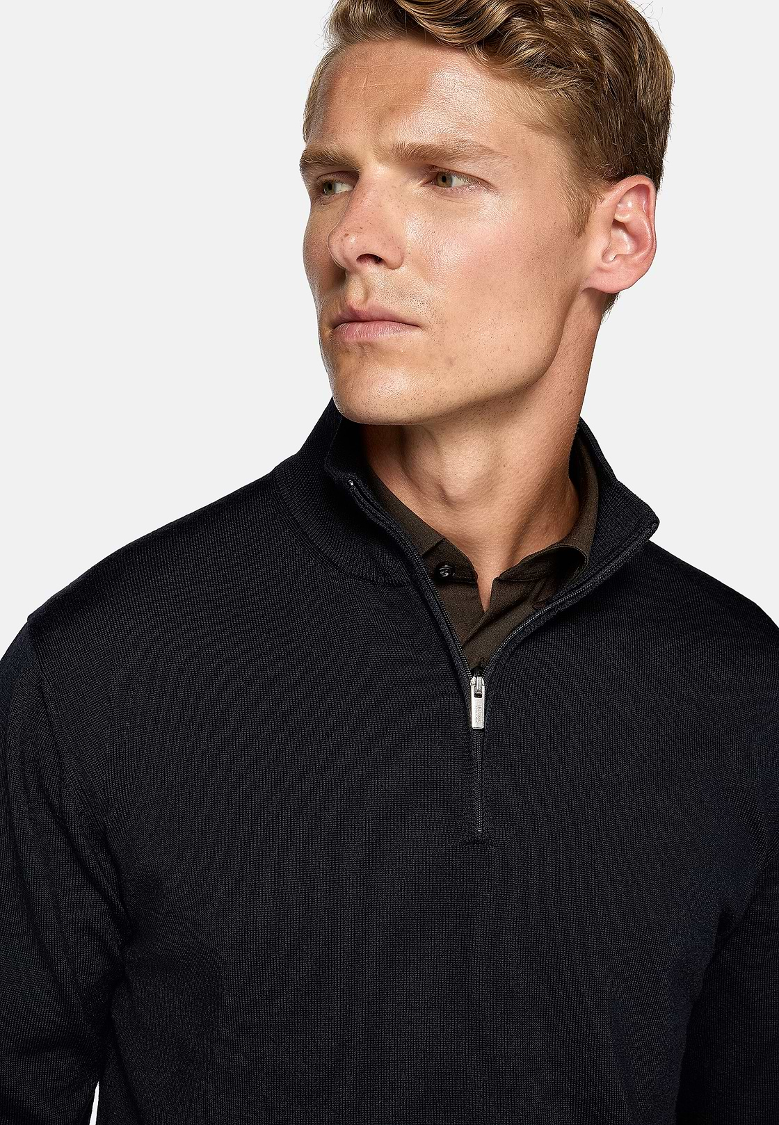 Navy Merino Wool Half Zip Jumper, Navy blue, hi-res