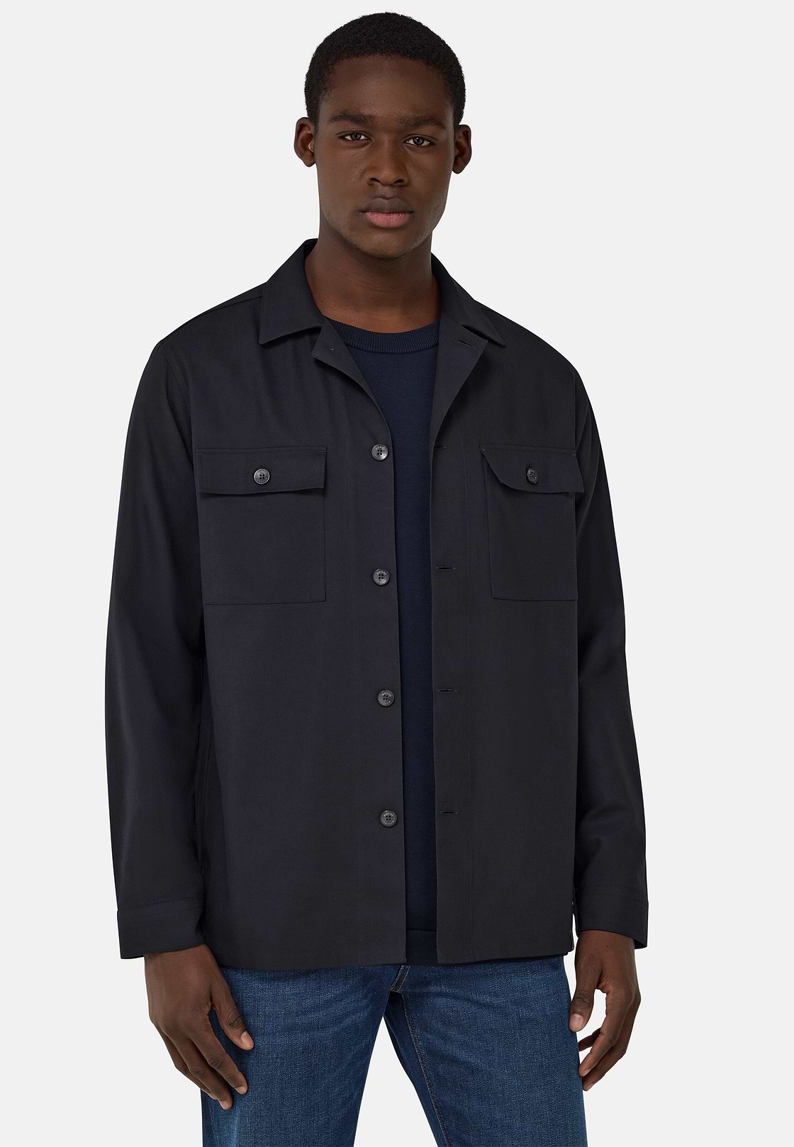 Cotton Overshirt, Navy blue, hi-res