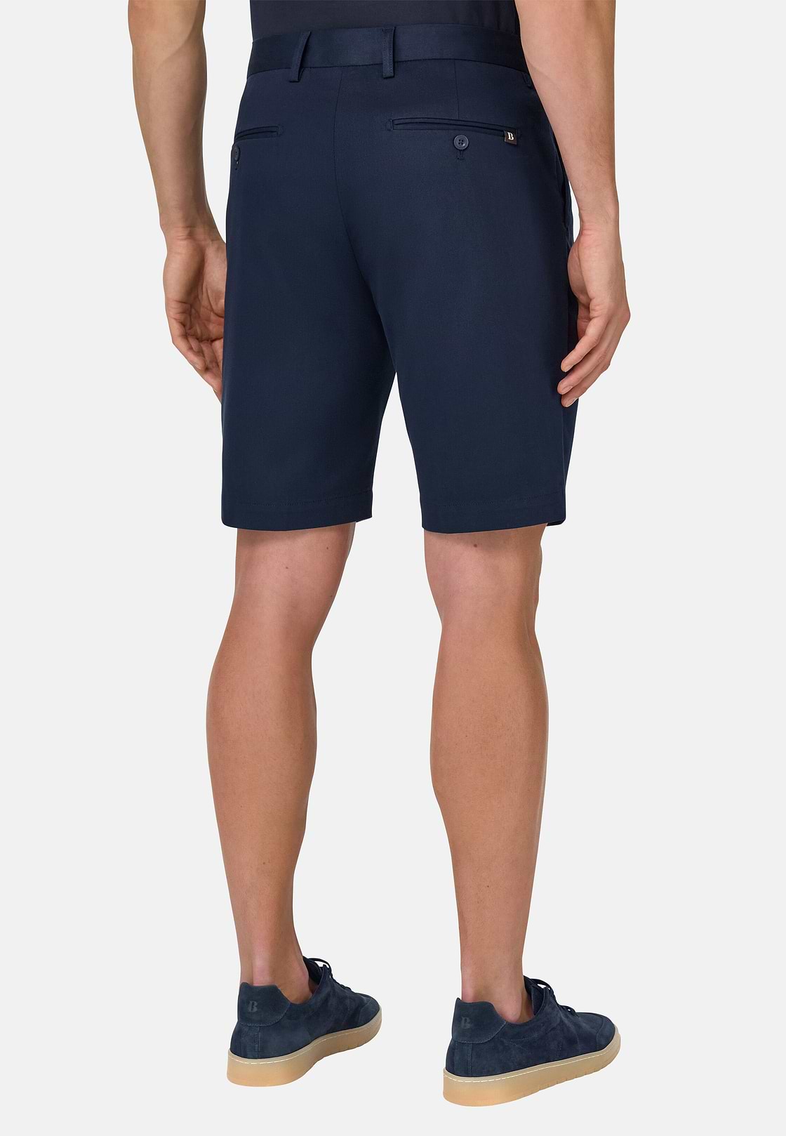 Stretch Cotton and Tencel Bermuda Shorts, Navy blue, hi-res