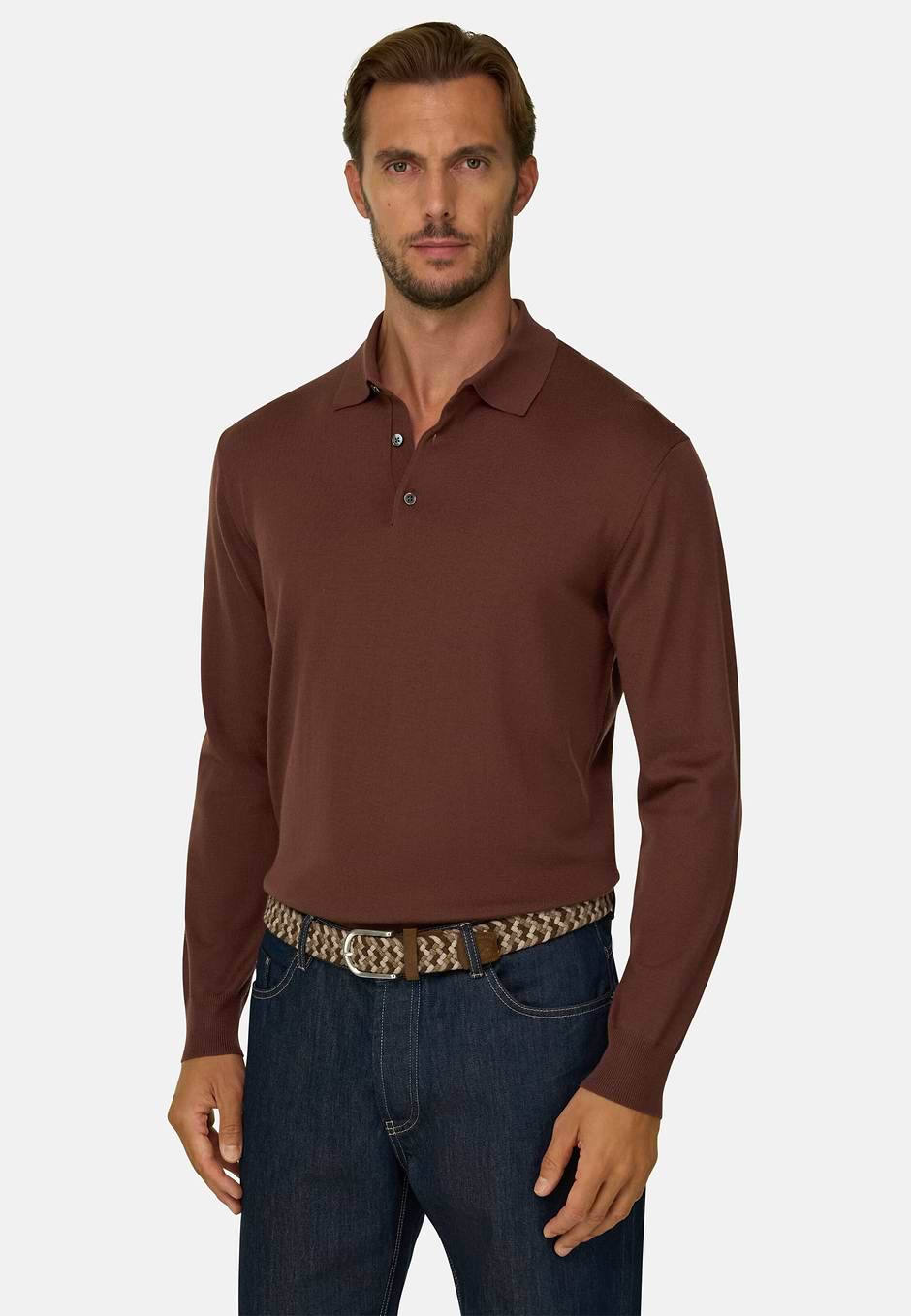 Knitted Polo Shirt in Merino, Rot, hi-res