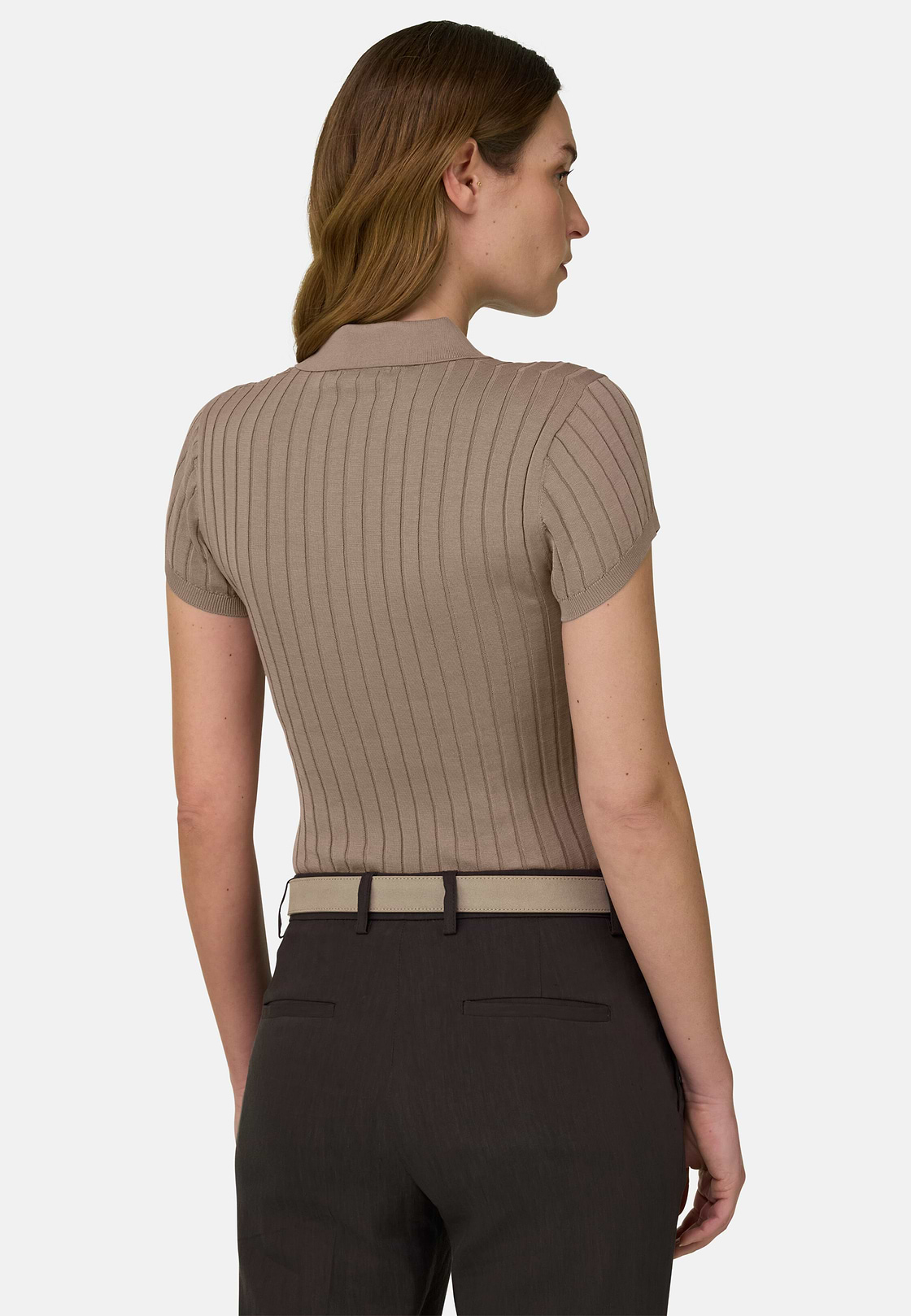 Polo Aus Baumwoll-Seiden-Strick, Taupe, hi-res, 3