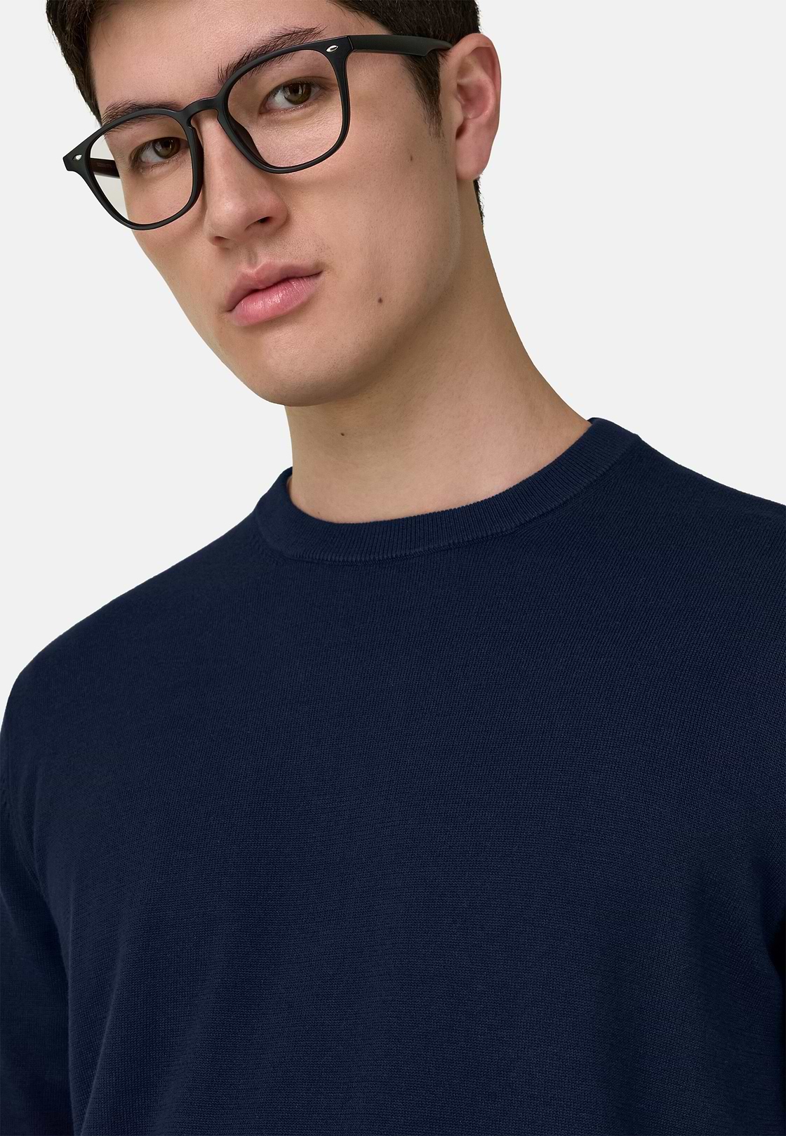 Cotton Crew Neck, Navy blue, hi-res, 4