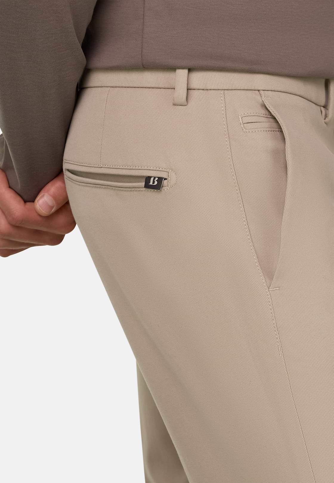 Trousers in Stretch Cotton, Sand, hi-res, 3