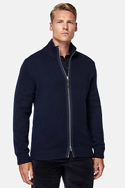 Navy Cashmere Full Zip Jumper, Navy blue, hi-res