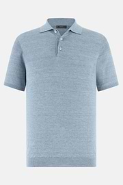 Polo En Maille De Lin Et Coton, Bleu clair, thumb, 5