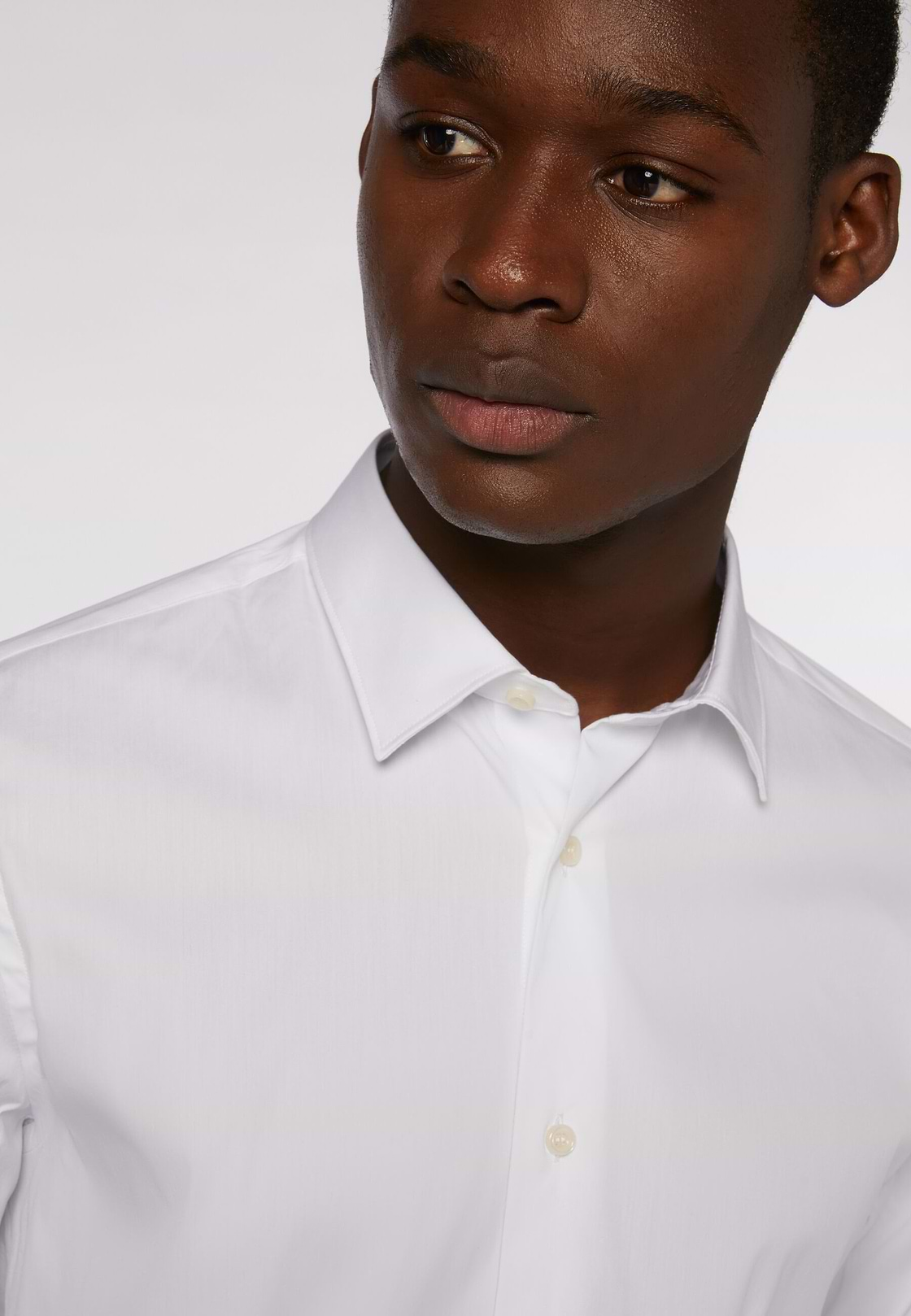 Camisa Blanca De Algodón Elástico Corte Slim, Blanco, hi-res