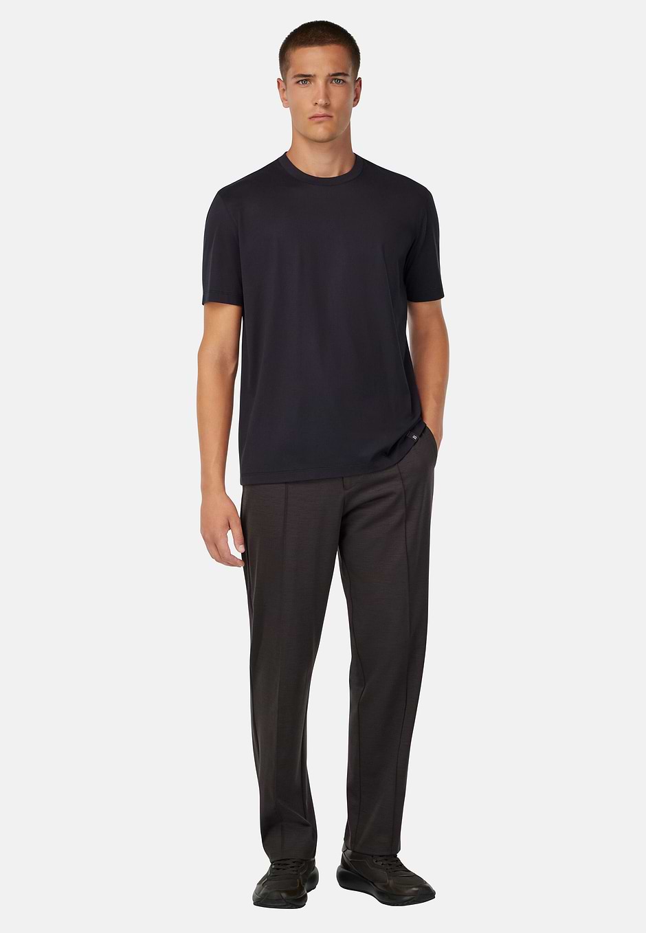 Cotton and Silk T-Shirt, Black, hi-res