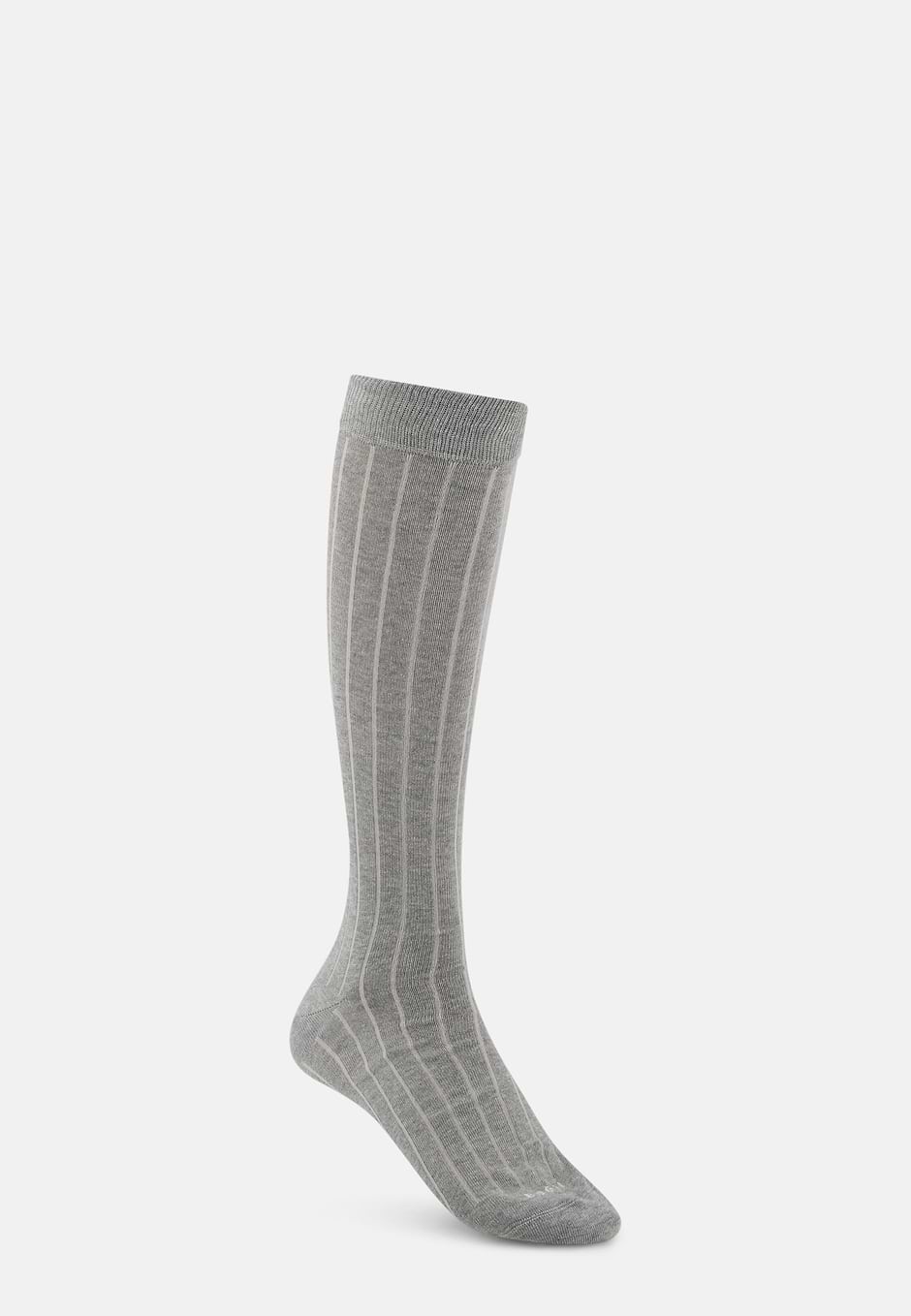 Long Socks Pinstripe Cotton Blend, Light grey, hi-res