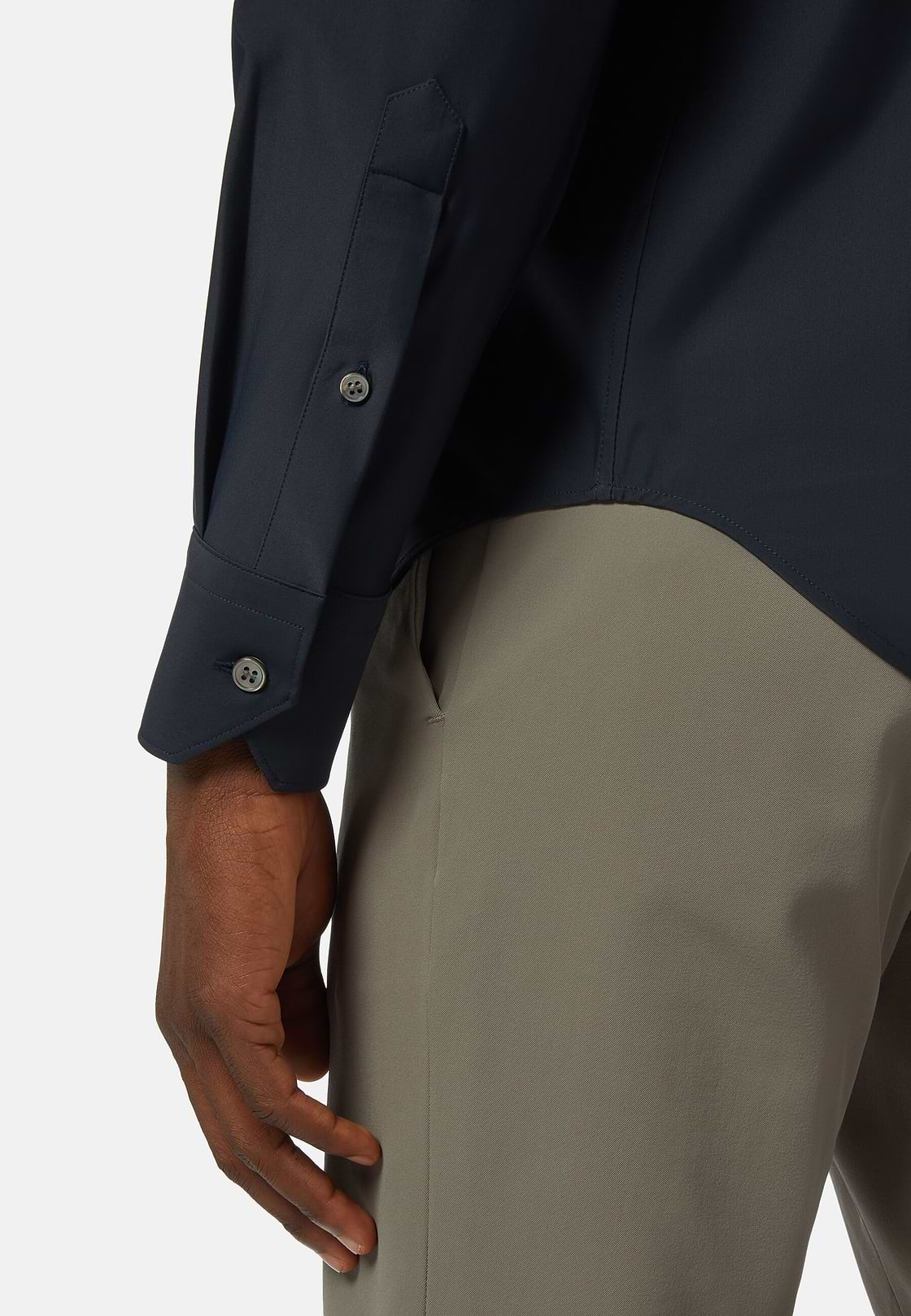 Chemise Bleu Marine En Nylon Stretch Slim Fit, bleu marine, hi-res