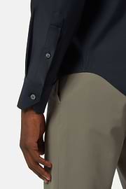 Chemise Bleu Marine En Nylon Stretch Slim Fit, bleu marine, hi-res