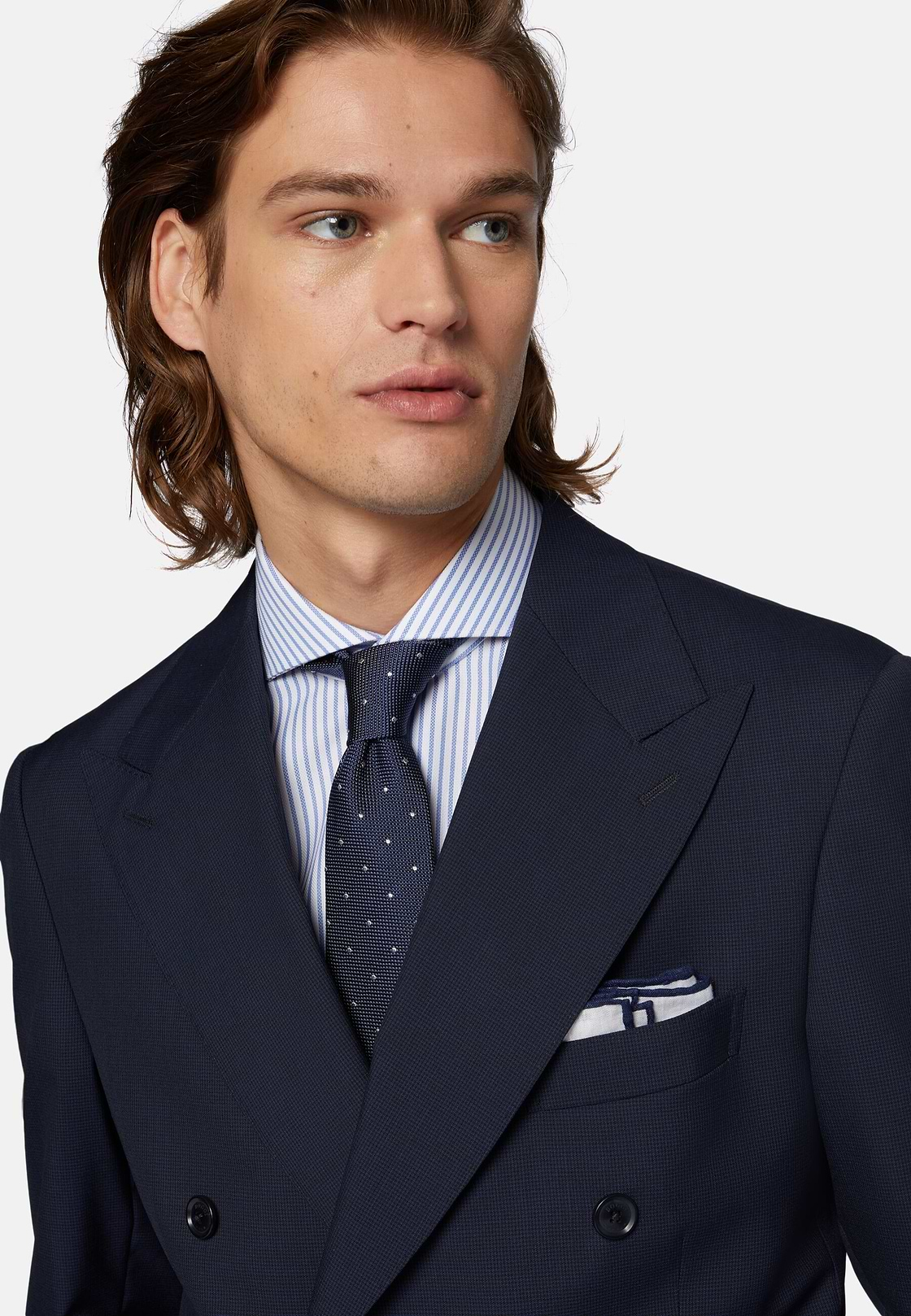 Double-Breasted Navy Houndstooth Suit in Wool, Navy blue, hi-res