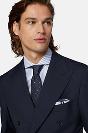 Double-Breasted Navy Houndstooth Suit in Wool, Navy blue, hi-res