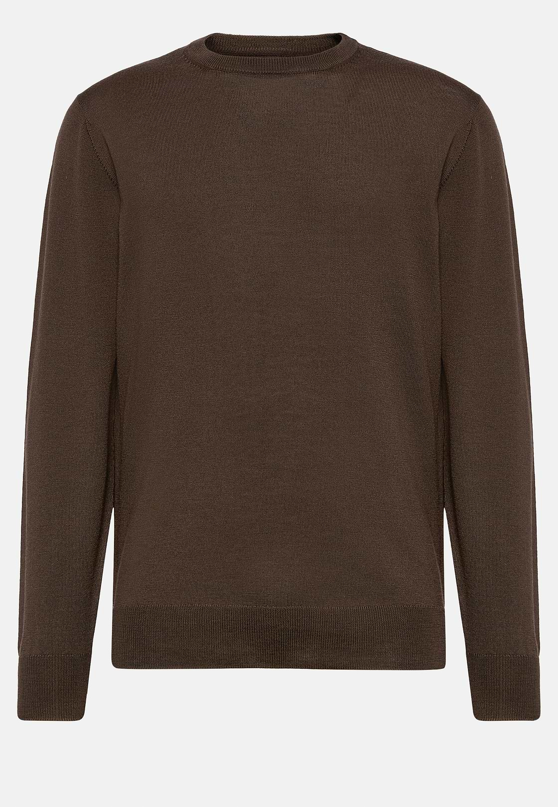 Brown Merino Wool Crew Neck Jumper, Brown, hi-res