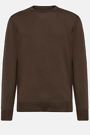 Brown Merino Wool Crew Neck Jumper, Brown, hi-res