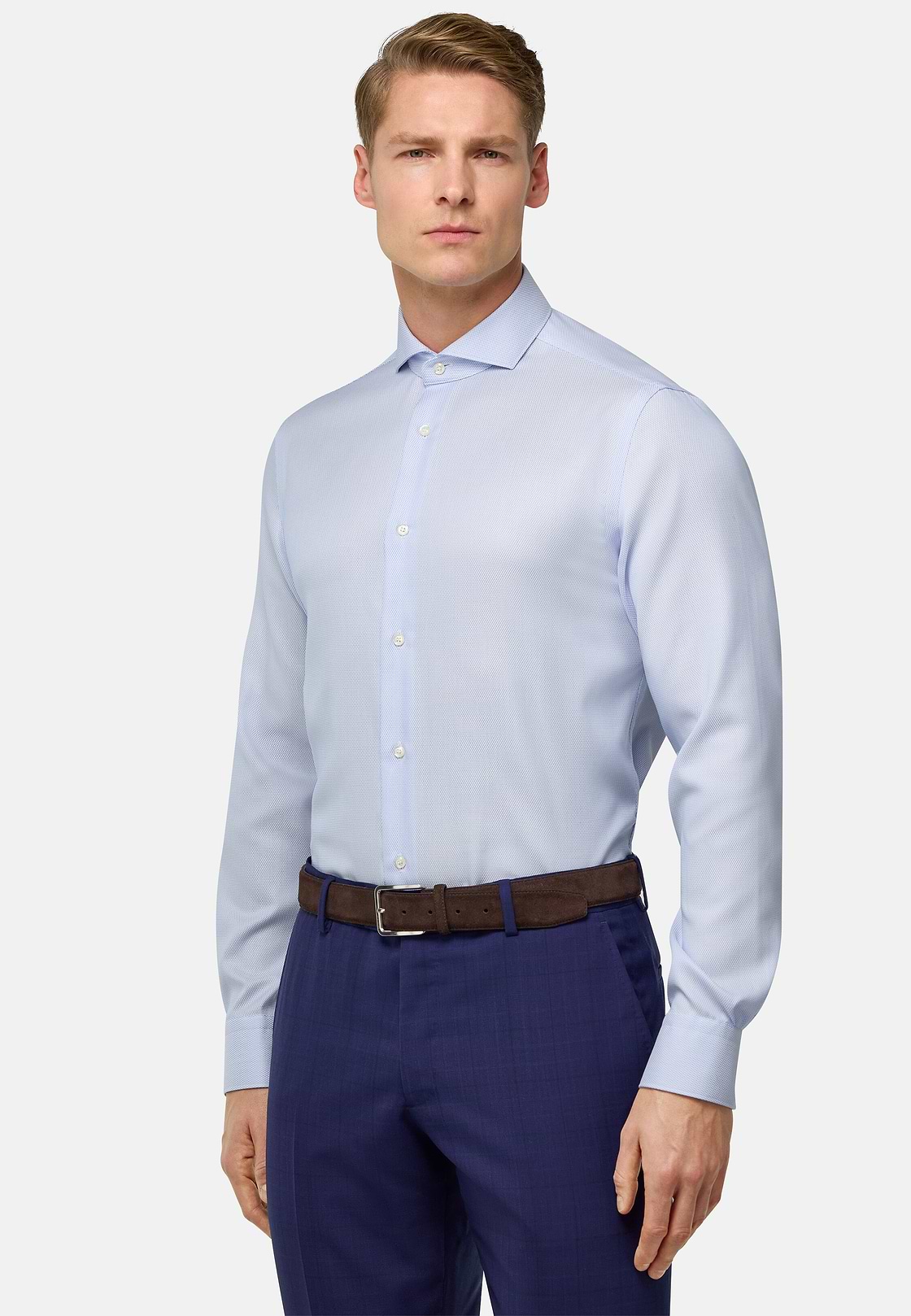Chemise En Coton Slim Fit, Bleu clair, hi-res