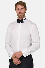 Camicia In Raso Di Cotone Slim Fit, Bianco, thumb, 1