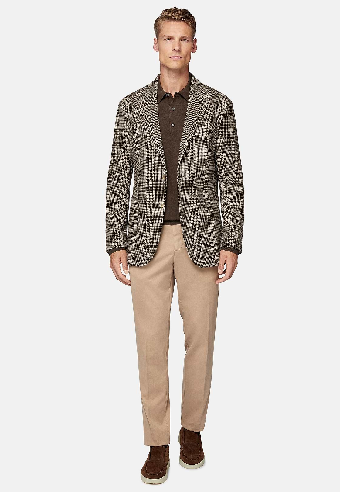 Brown Prince of Wales Check Cotton Blend Jacket, Brown, hi-res