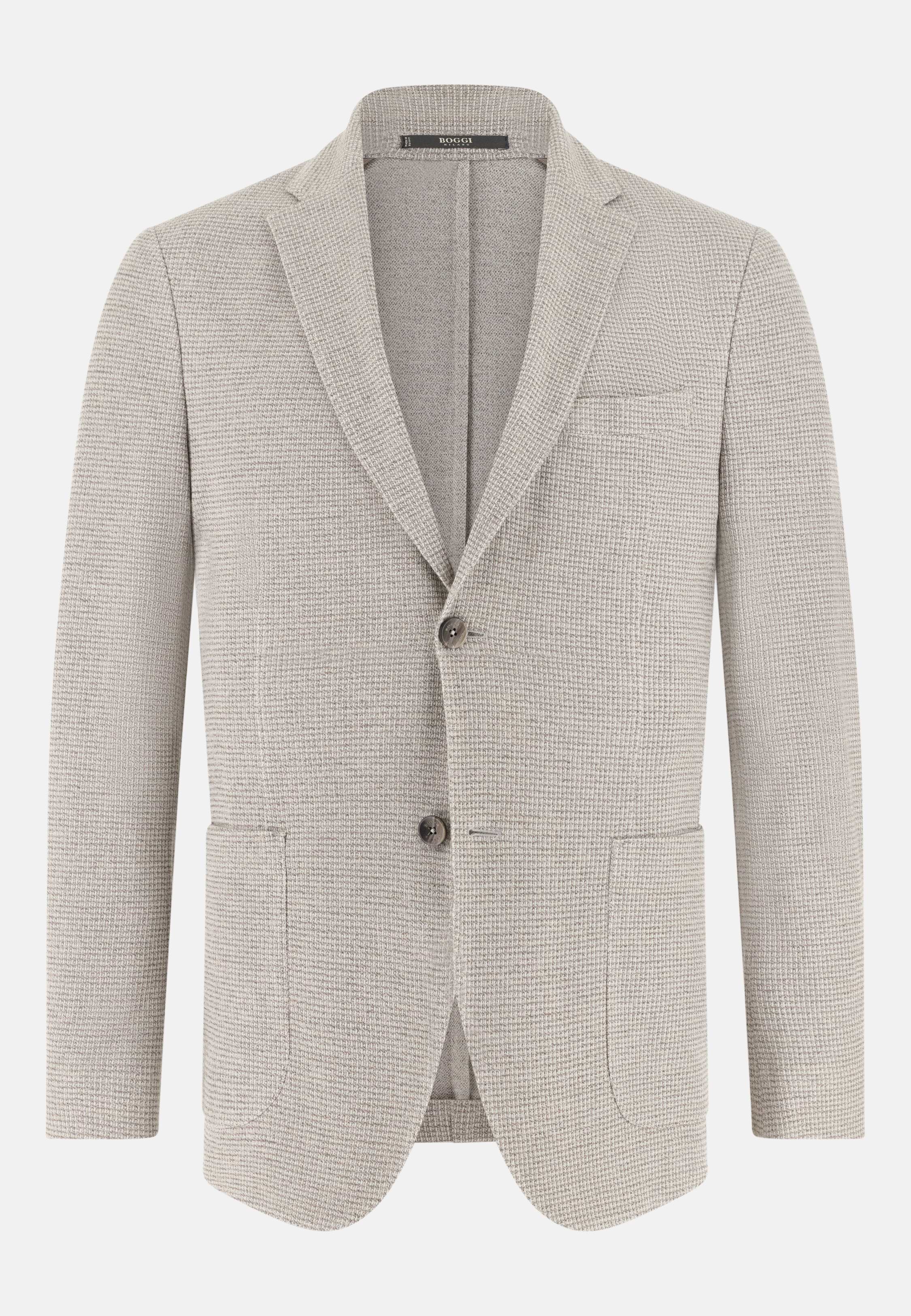Men's B Jersey Micro Textured Jacket in Pure Cotton, Taupe | Boggi