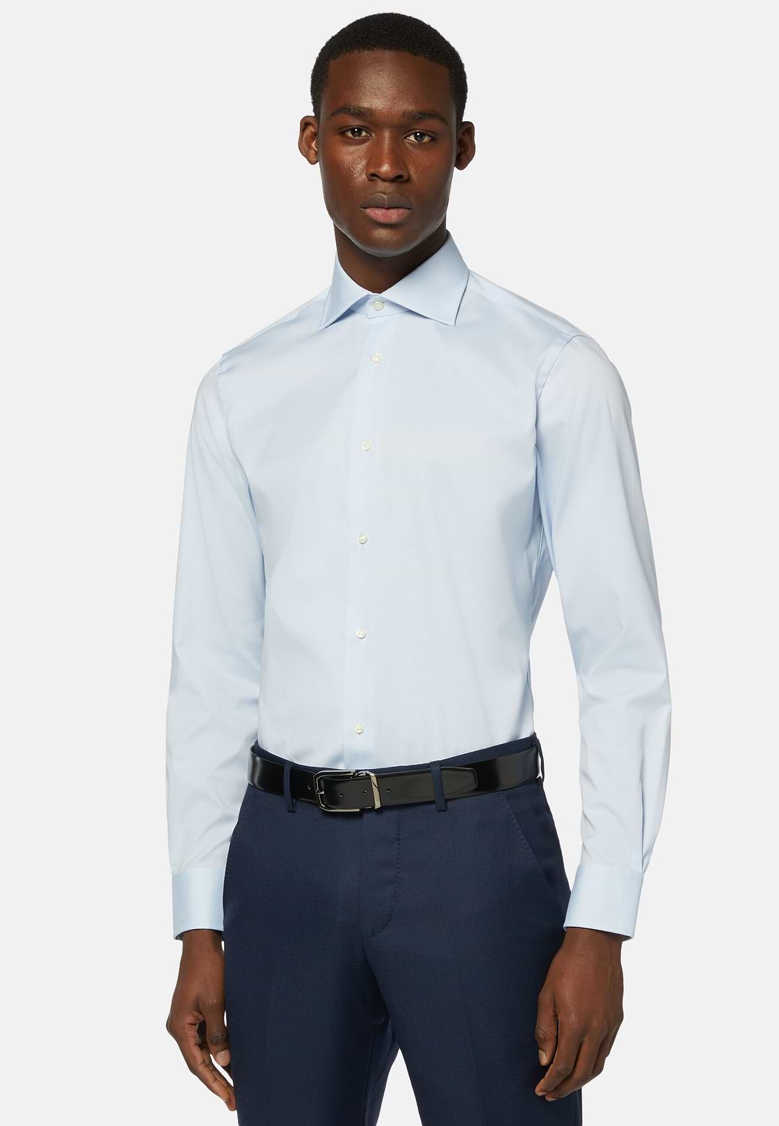 Blue Pin Point Cotton Slim Fit Shirt, Light blue, hi-res