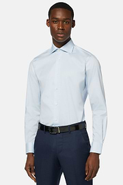 Blue Pin Point Cotton Slim Fit Shirt, Light blue, hi-res
