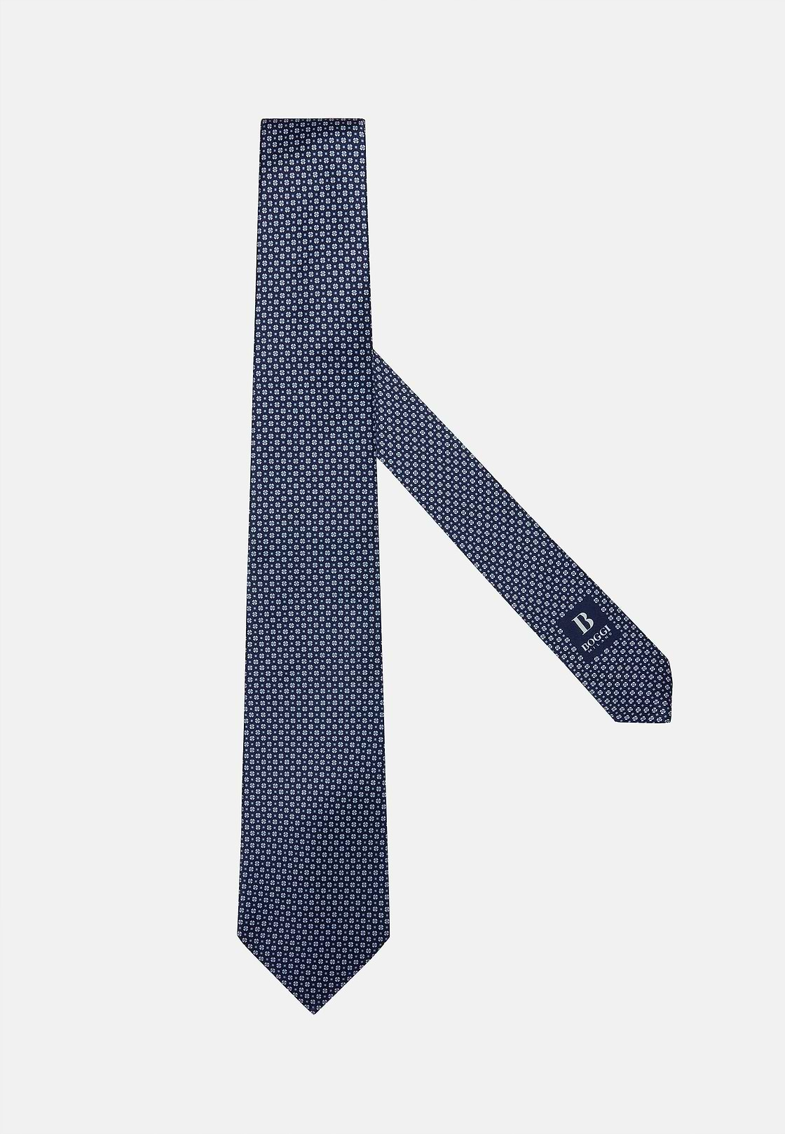 Micro Patterned Formal Silk Tie, Navy blue, hi-res