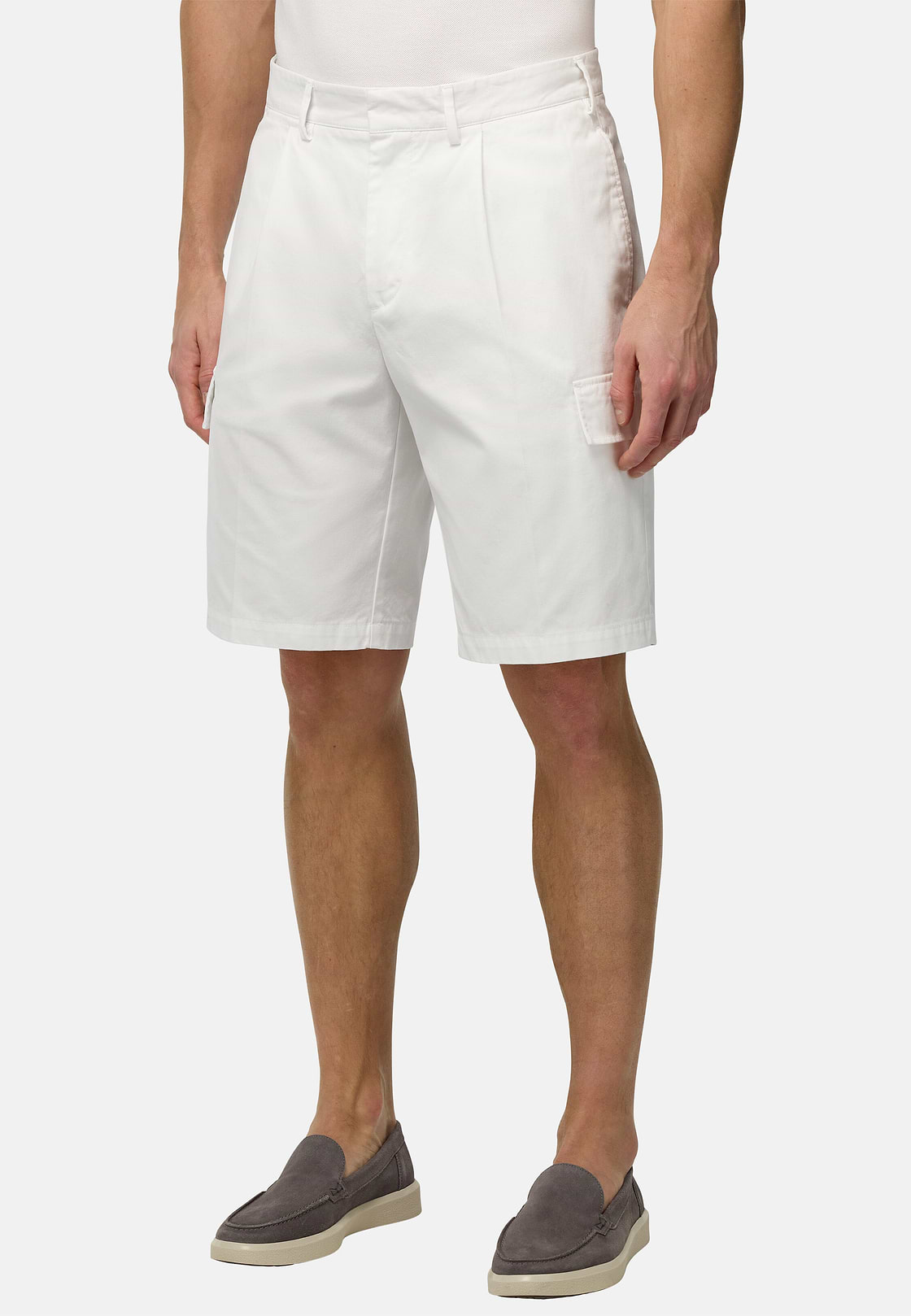 Cotton Bermuda Shorts, White, hi-res