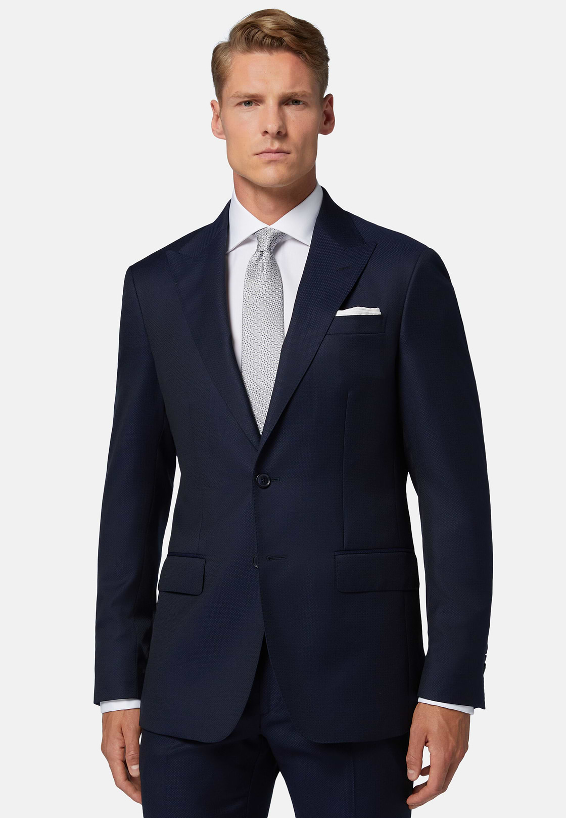 Navy Blue Textured Wool Suit, Navy blue, hi-res