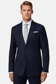 Navy Blue Textured Wool Suit, Navy blue, hi-res