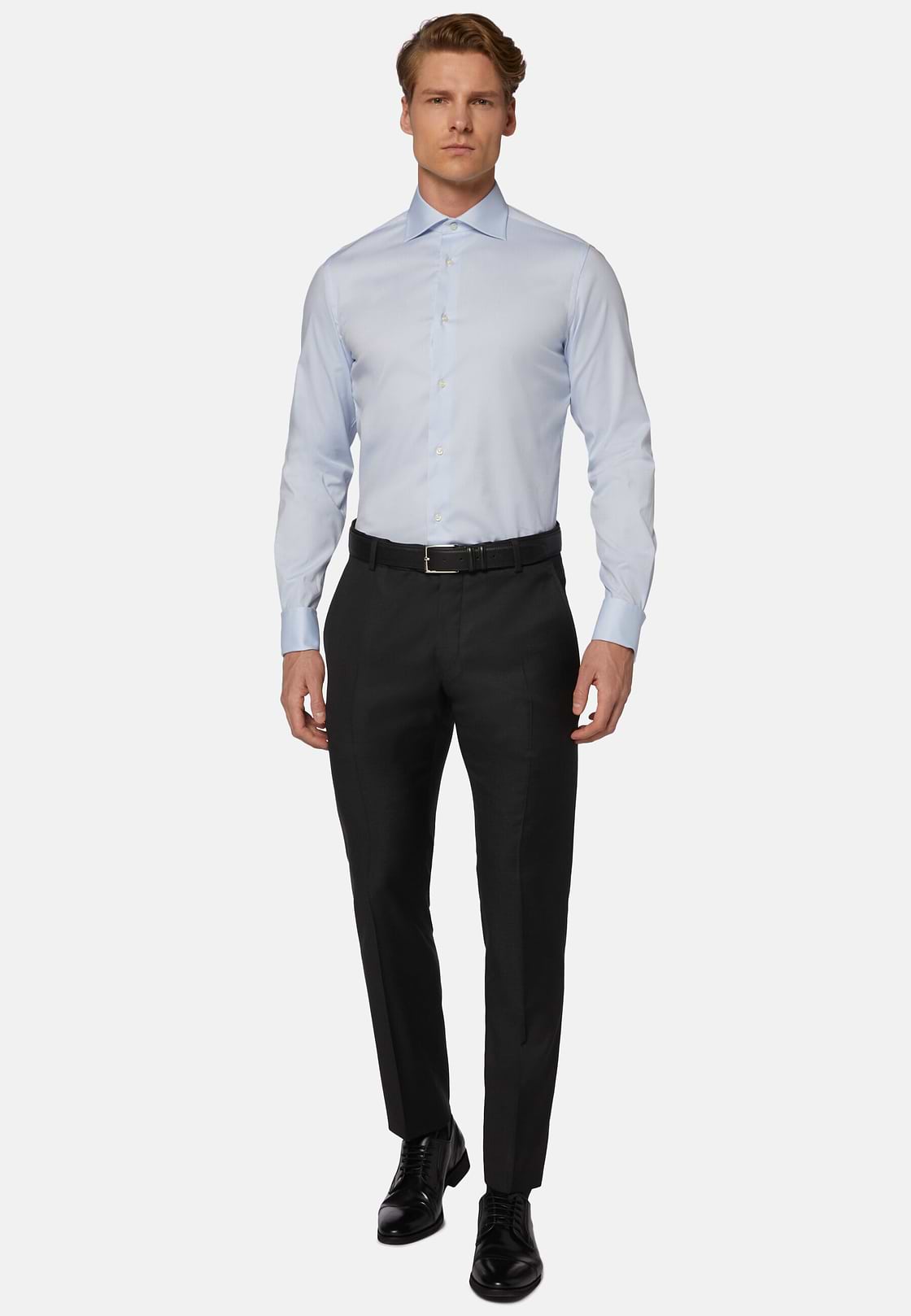 slim Fit Charcoal Grey Super 130 Wool Pants, Charcoal, hi-res