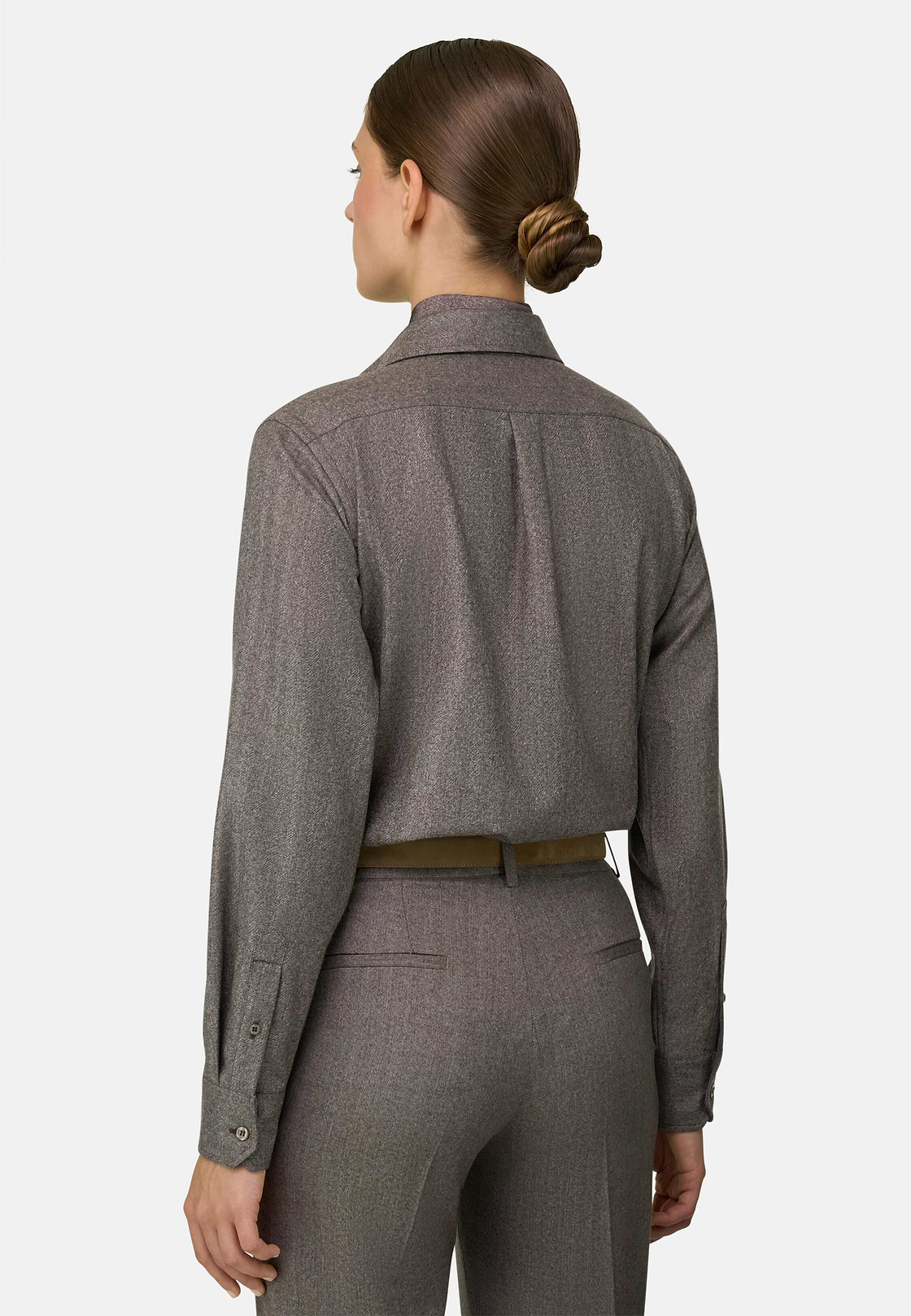 Shirt Herringbone Wool, Taupe, hi-res, 4