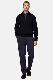 Pull Demi-Zip Bleu Marine En Laine Nylon, bleu marine, hi-res