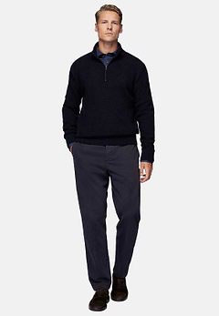 Pull Demi-Zip Bleu Marine En Laine Nylon