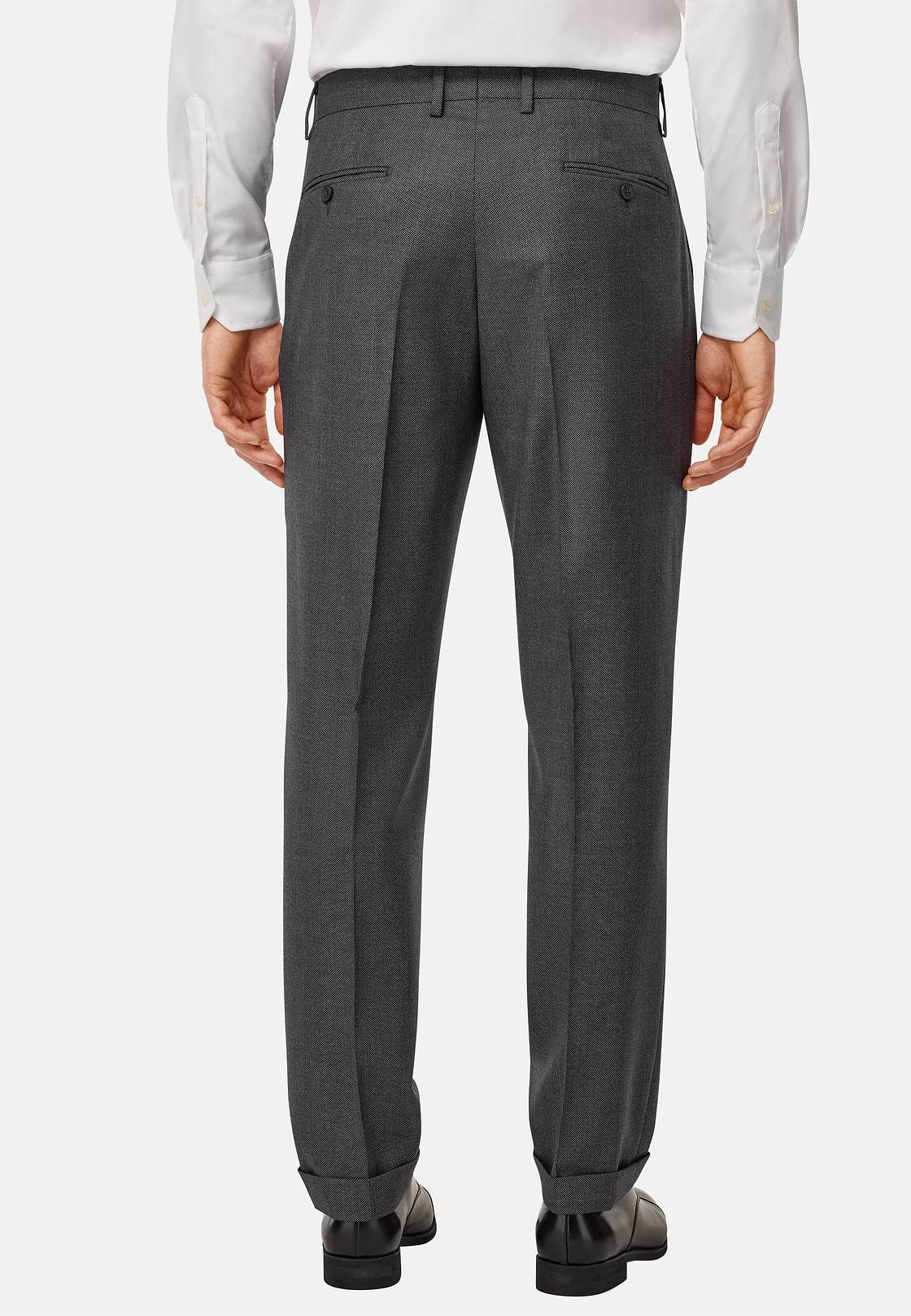 Pure Wool Bird's Eye Trousers, Medium grey, hi-res