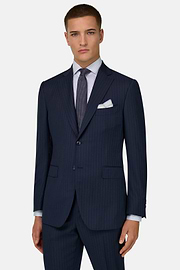Garnitur z czystej wełny w prążki, Navy blue, thumb, 2