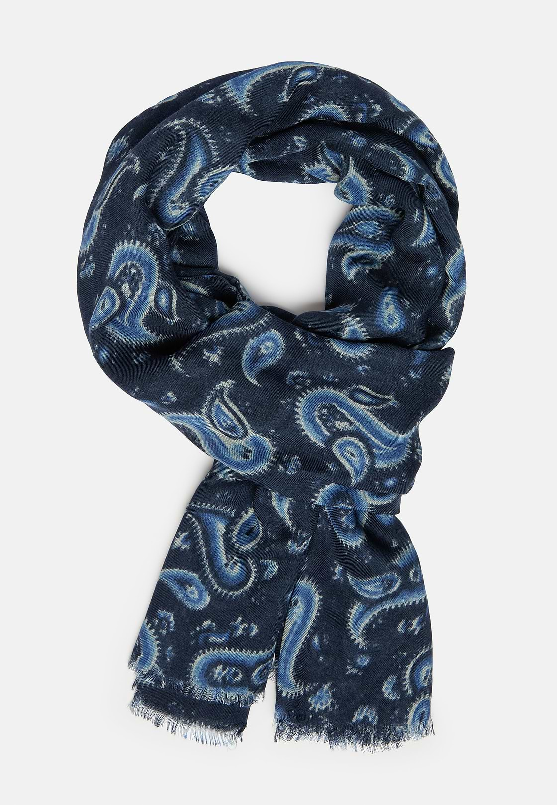 Geometric Print Modal/Cashmere Scarf, Navy blue, hi-res