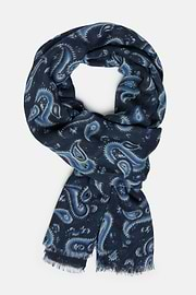 Geometric Print Modal/Cashmere Scarf, Navy blue, hi-res