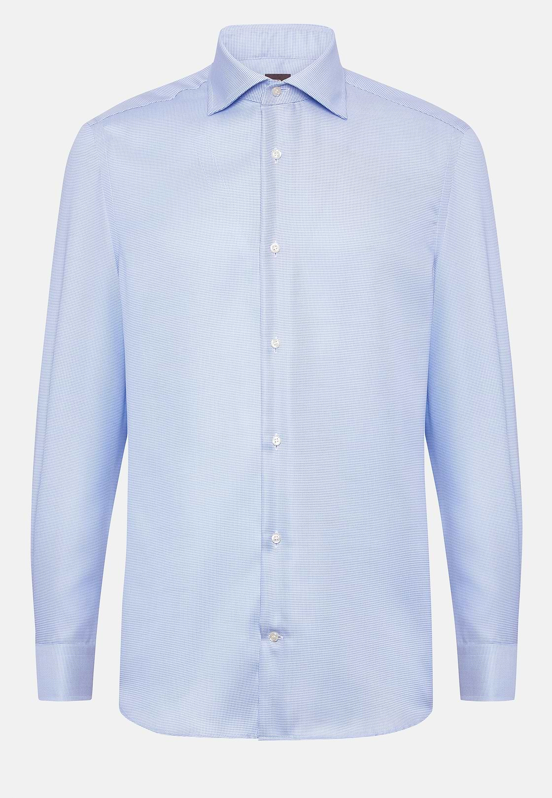 Camicia Pied De Poule In Dobby Di Cotone Slim Fit, Azzurro, hi-res