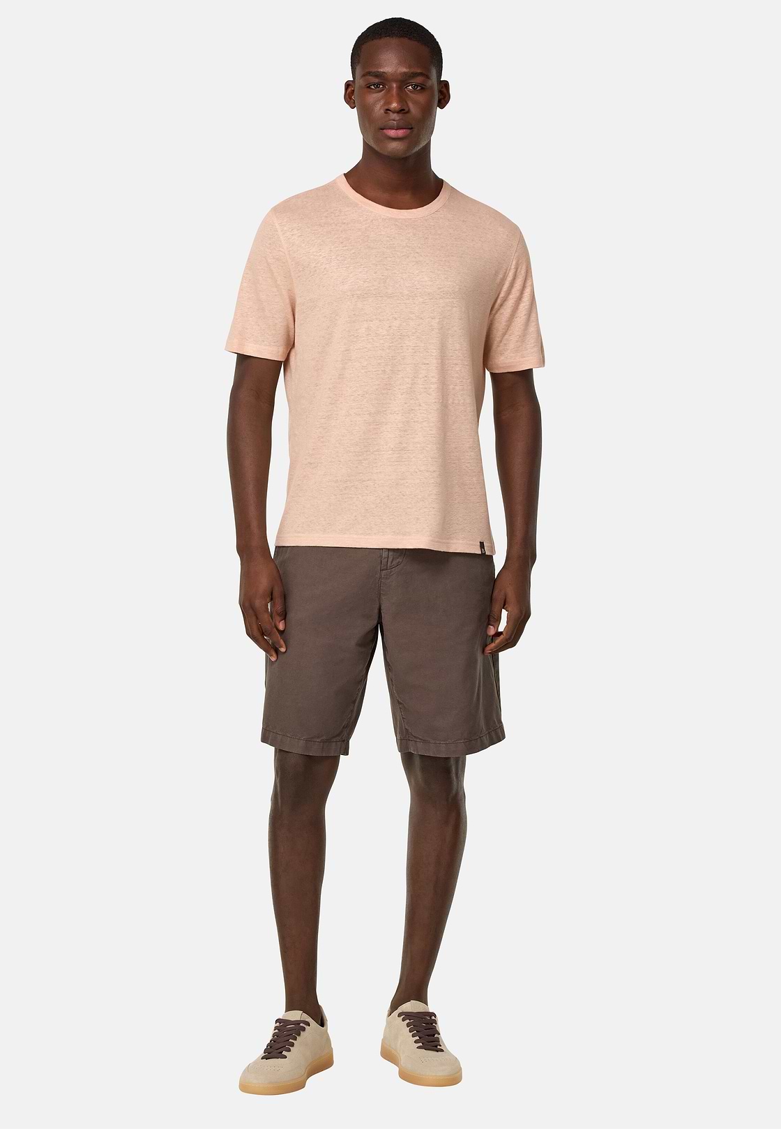 Cotton Linen Bermuda Shorts, Brown, hi-res