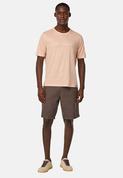Bermuda En Coton Lin, Marron, hi-res