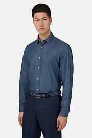Denim-Hemd Aus Baumwolle Regular Fit, Blau, thumb, 1