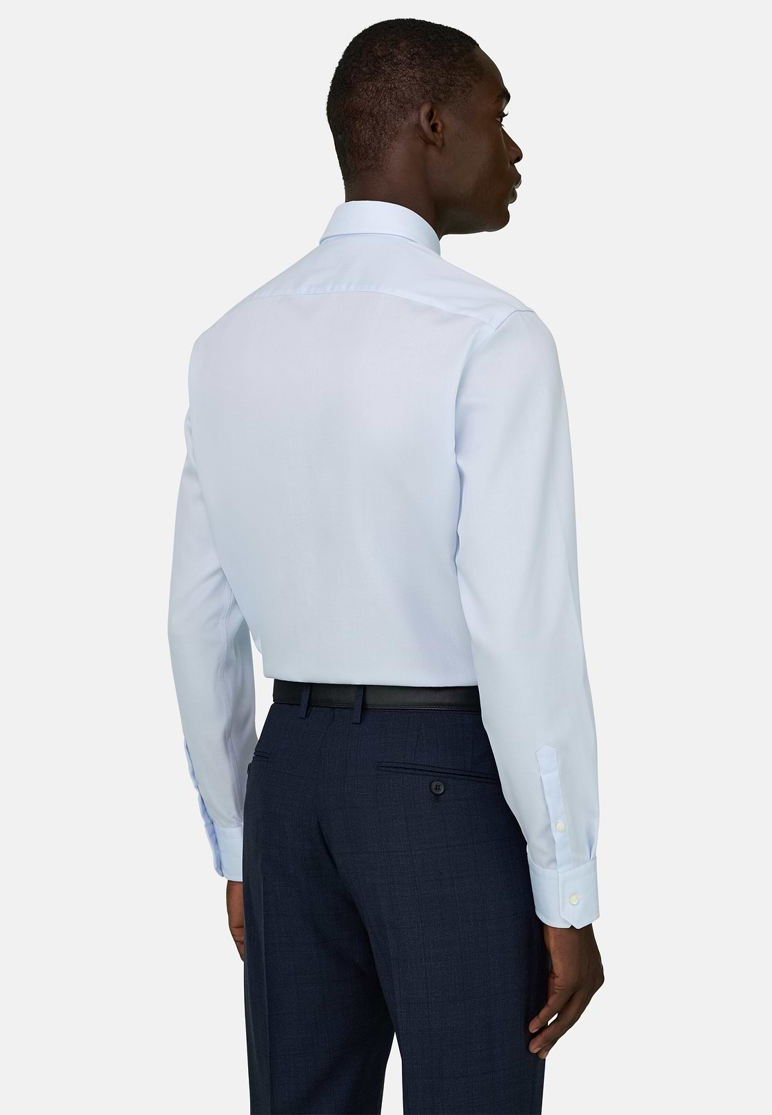 Camicia In Cotone Slim Fit, Azzurro, hi-res, 3